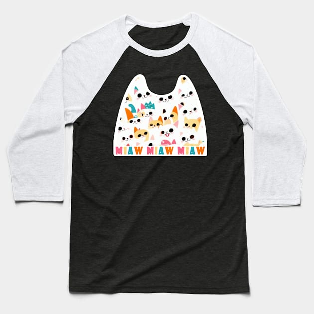 Cat Love: Cat Miaw and Cute Cat Design Baseball T-Shirt by LycheeDesign